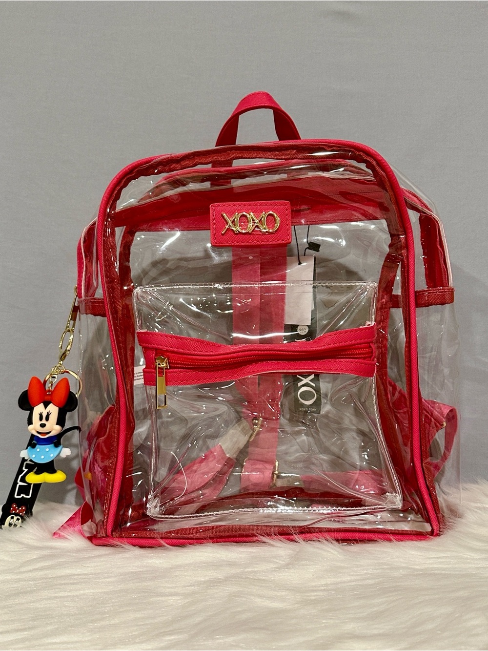 XOXO Clear Backpack with Hot Pink Trim Transparent Stadium Concert Bag NWT’S